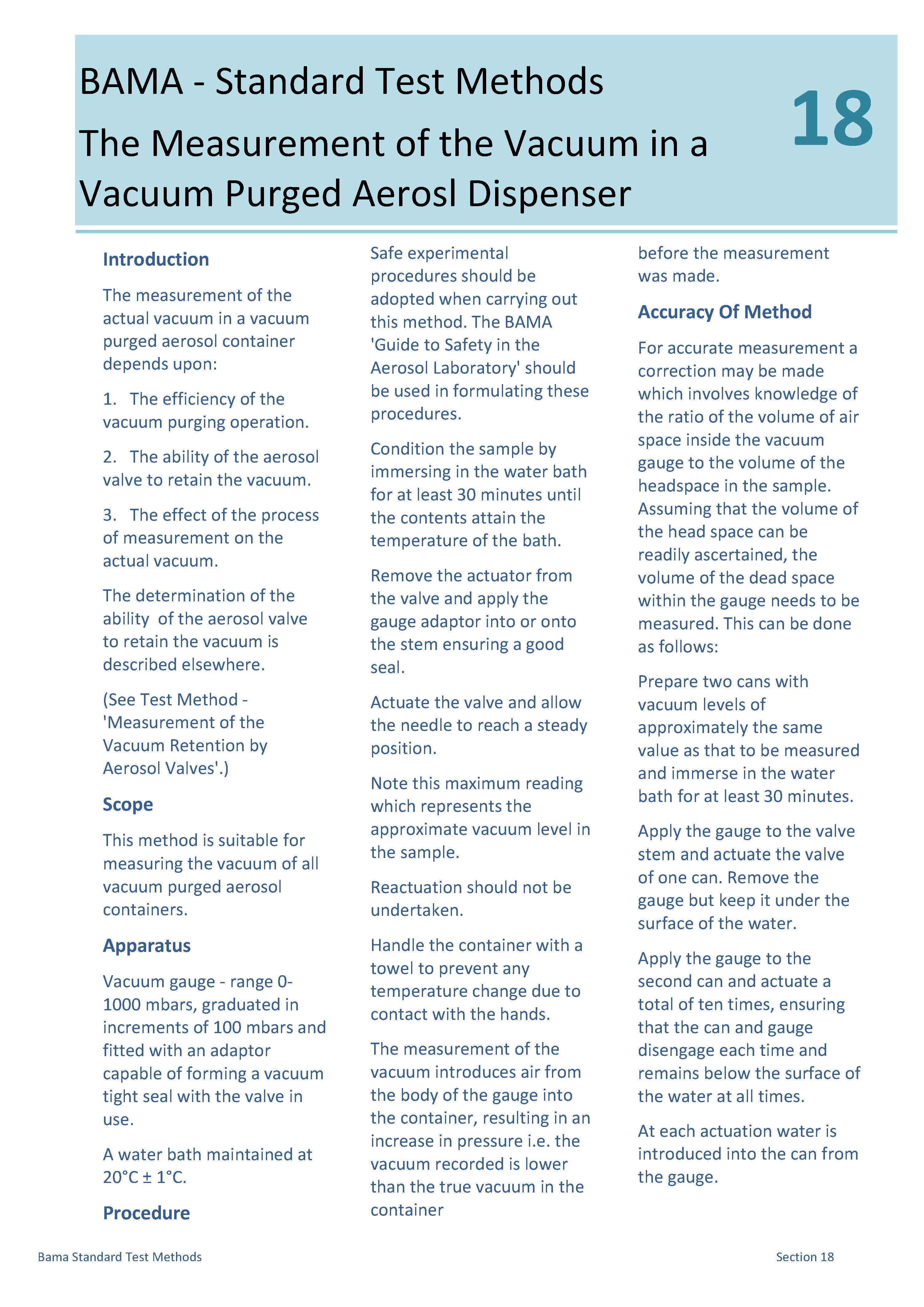 18 - The Measurement of Vacuum in a Vacumm Purged Aerosol Container
